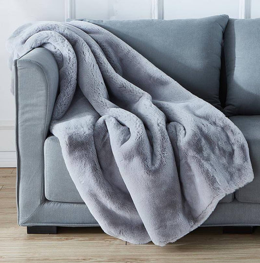 Luxury Grey Faux Fur Throw Blanket